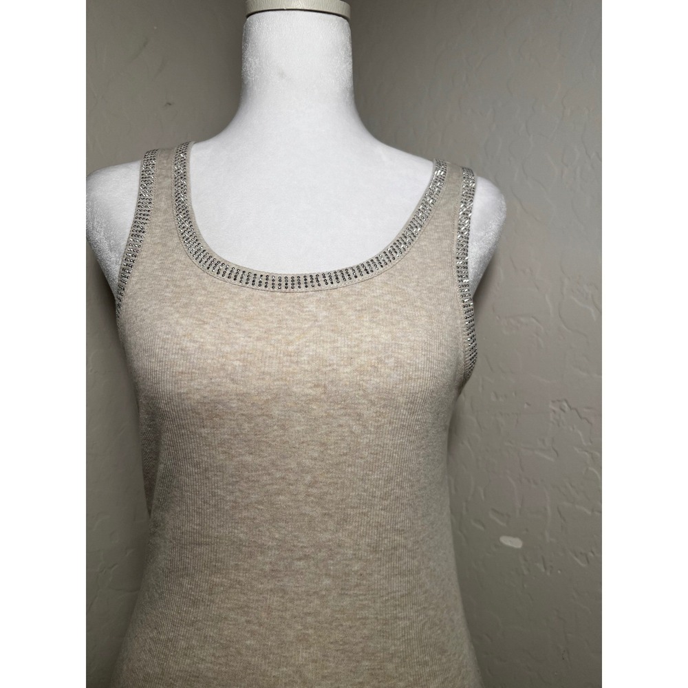Jeans by Buffalo Womens Ribbed Rhinestone Tank Top Oatmeal Beige Medium - Picture 4 of 5